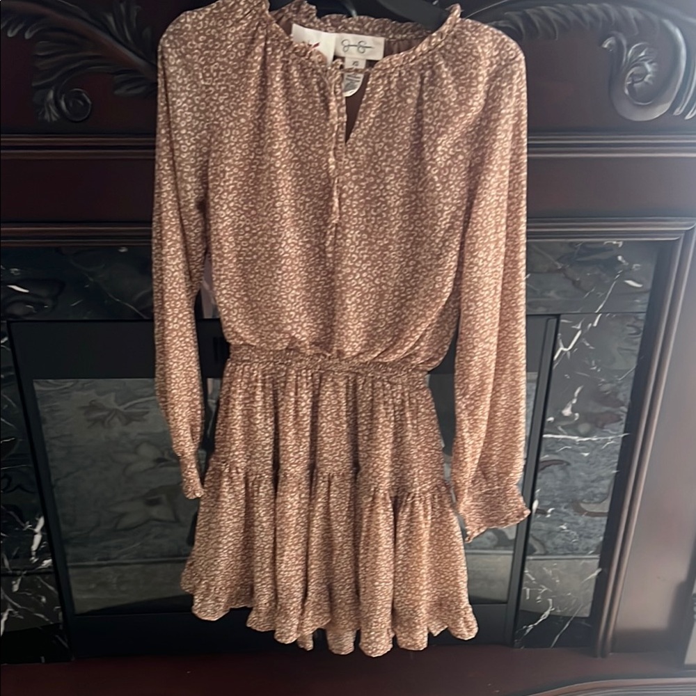 Jessica Simpson Tan Long Sleeve Fit and Flare Dress for Wedding Guest